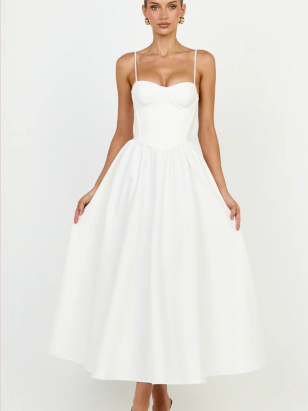 SHOWPO Seren Midi Dress - Corset Bodice Fit And Flare Dress in White